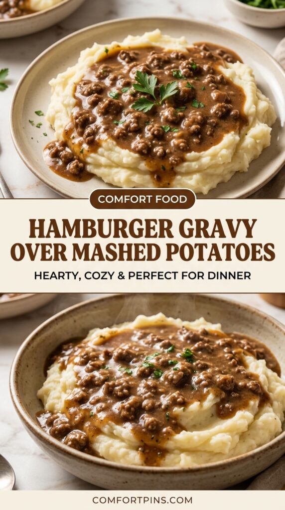 Hamburger Gravy Over Mashed Potatoes