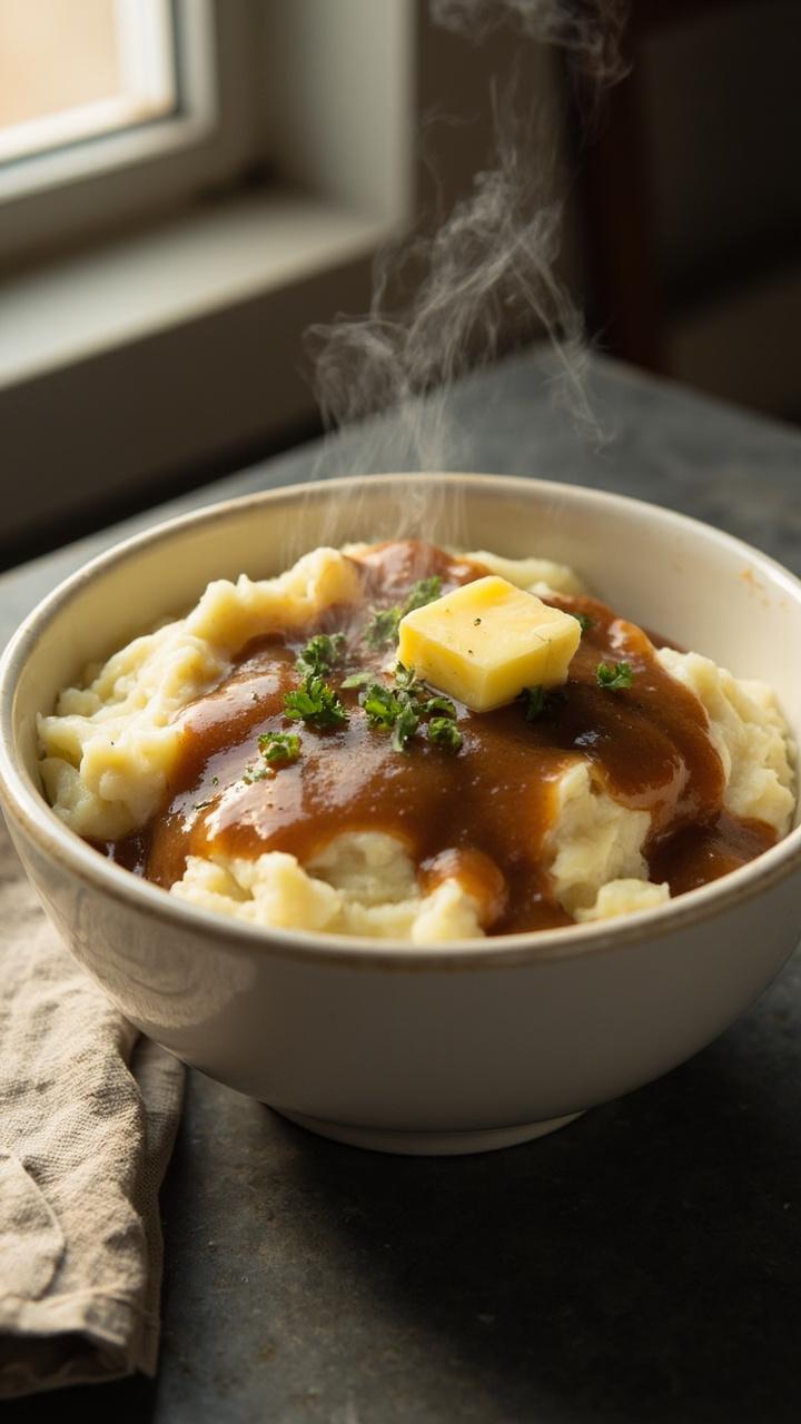 Hamburger Gravy Over Mashed Potatoes